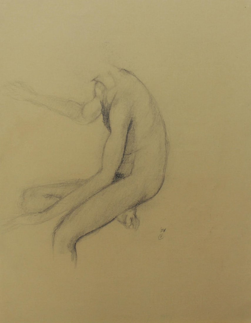 Bo Bartlett - Untitled Figure Study X: Artist: Bo Bartlett Title: Untitled Figure Study X Year: 1974 Dimensions: 9 3/4in. by 12 3/4in. Edition: original work Medium: drawing on paper Condition: Excellent Signature Details: dated by artist