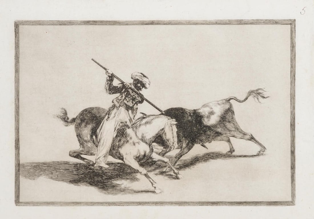 Francisco Goya - La Tauromaquia: Artist: Francisco Goya (After) Title: La Tauromaquia Plate 5 Year: 1816 Dimensions:17 in. by 12 in. Edition: From the limited edition Suite: La Tauromaquia Medium: Etchings burnished aquatints