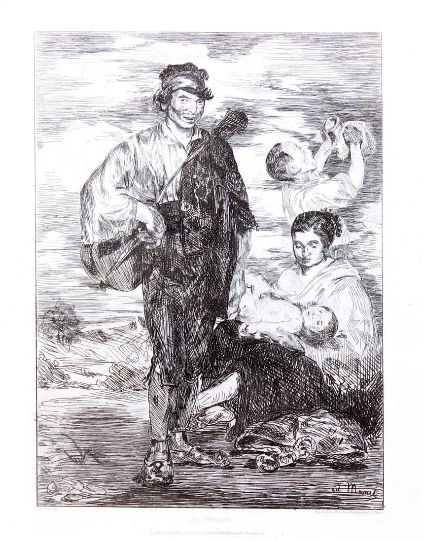 Edouard Manet - Les Gitanos: Artist: Edouard Manet Title: Les Gitanos Year: 1862 Dimensions: 12.5in. by 9.25in. Edition: From the rare limited edition Publisher: Cadart et Chevalier Medium: Original etching on hudelist paper