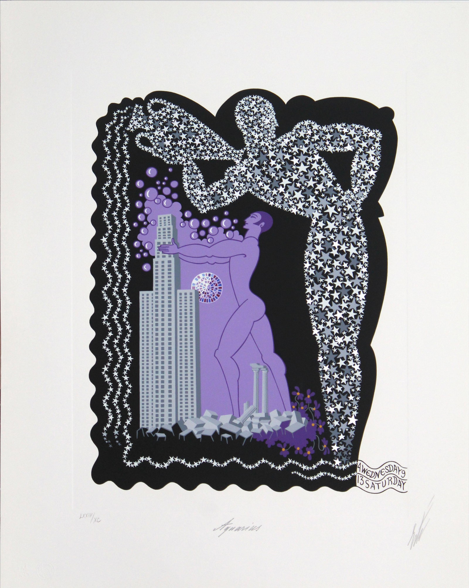 Erte - Aquarius: Artist: Erte Title: Aquarius Year: 1982 Dimensions: 25.5in. by 20in. Edition: From the rare limited edition of XC Publisher: Chromacomp Inc Suite: The Zodiac Medium: Serigraph on paper Condition: