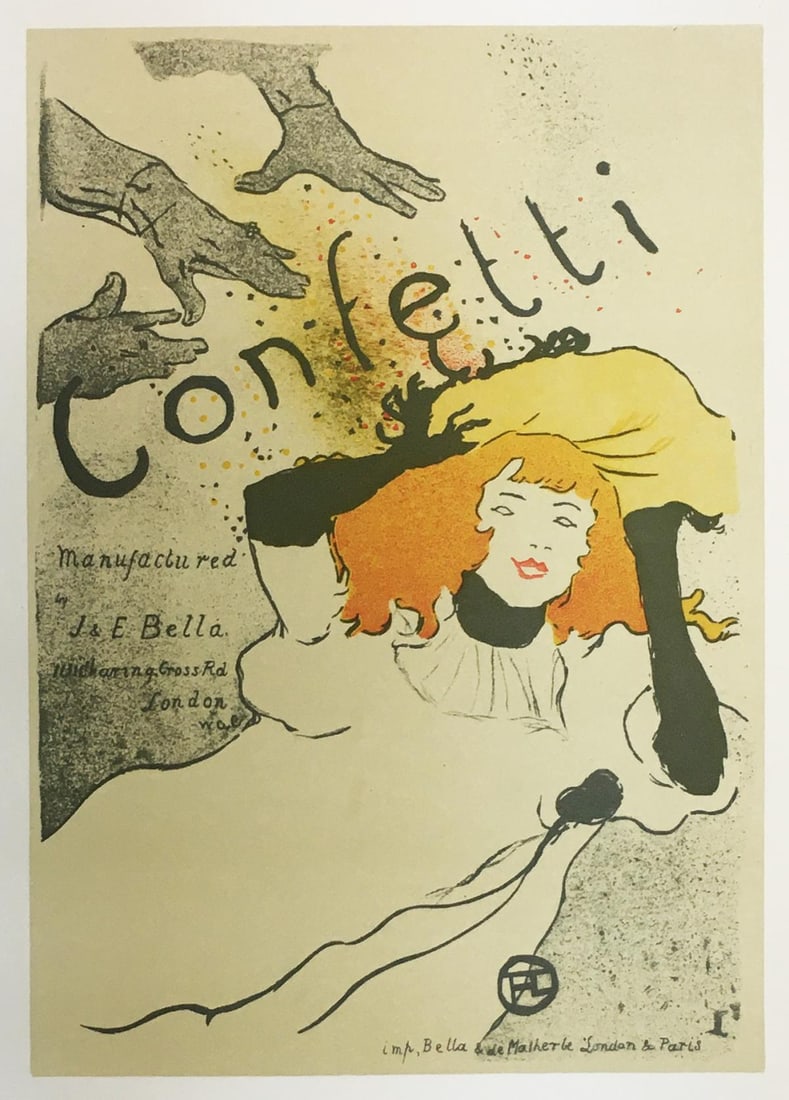 Henri Tolouse-Lautrec (After) - Confetti: Artist: Henri Tolouse-Lautrec (After) Title: Confetti Year: 1946 Dimensions: 7.5in. by 9in. Edition: From the rare limited edition Publisher: Les Editions Holbein Suite: Affiches de Toulouse-Lautrec