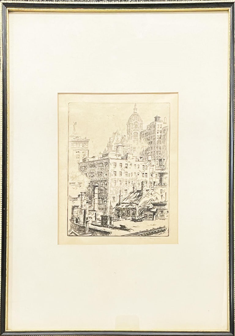 W. Heyner - New York: Artist: W. Heyner Title: New York Dimensions: 13 1/2in. by 19 1/2in. Edition: From the rare limited edition Medium: Original Etching on paper Condition: Excellent Signature Details: Hand Signed by