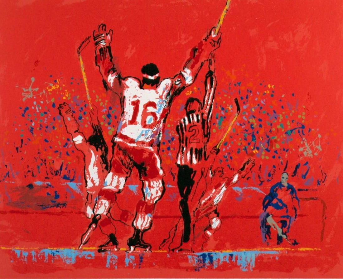 Leroy Neiman - Red Goal: Artist: Leroy Neiman Title: Red Goal Year: 1977 Dimensions: 19in. by 24in. Edition: From the Rare Limited Edition of 300 Medium: Original serigraph on paper Condition: Excellent Signature Details: