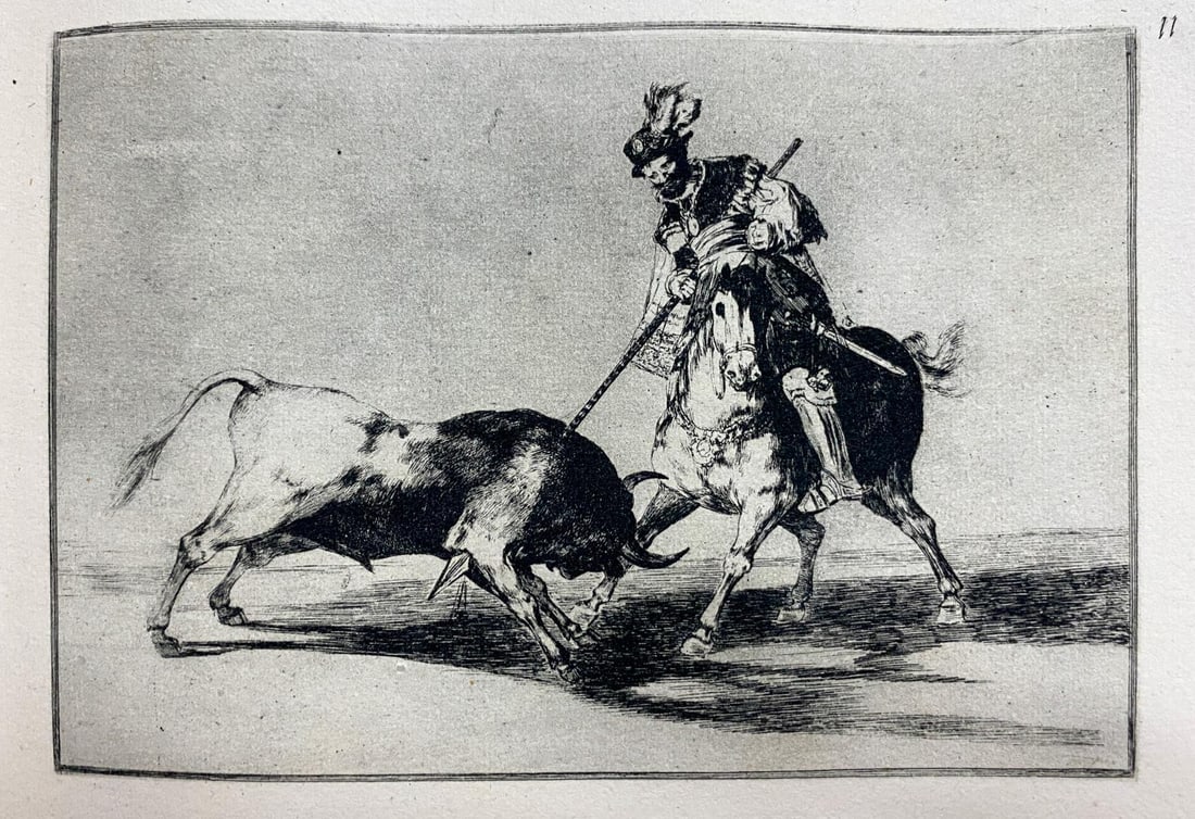 Francisco Goya- La Tauromaquia 11: Artist: Francisco Goya Title: La Tauromaquia 11 Year: 1944 Dimensions: 9.5in. by 6.75in. Edition: From the Rare Limited Edition of 500 Publisher: Editorial Victoria, Barcelona Suite: La Tauromaquia