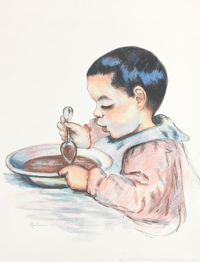 Armand Guillaumin - Enfant Mangeant la Soup: Artist: Armand Guillaumin Title: Enfant Mangeant la Soup Dimensions: 22 1/4in. by 17 1/4in. Edition: From the Rare Limited Edition Medium: Lithograph in Colors on Paper Condition: Excellent Signature