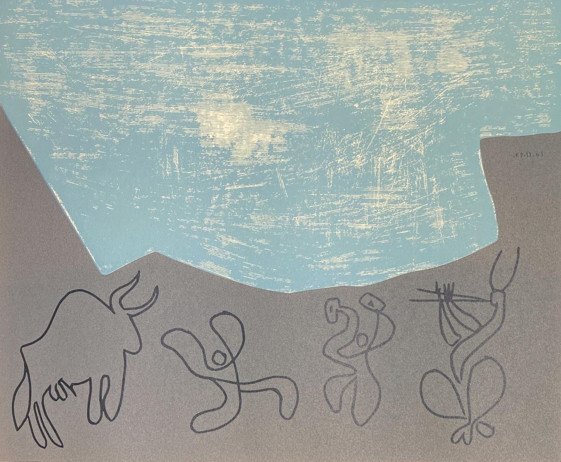 Pablo Picasso - Bacchanle IV: Artist: Pablo Picasso Title: Bacchanle IV Year: 1962 Dimensions: 12.75in. by 15.5in. Edition: From a rare limited edition Publisher: Verlag Gerd Hatje Stuttgart Suite: Picasso Linogravures Medium: