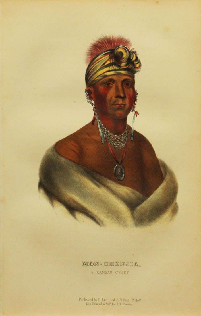 Charles Bird King - Mon Chonsia A Kansas Chief: Artist: Charles Bird King Title: Mon Chonsia A Kansas Chief Year: 1858 Dimensions: 10 1/2in. by 6 3/4in. Edition: From the Rare Limited Edition Publisher: D. Rice and A.N. Hart Philadelphia Suite: