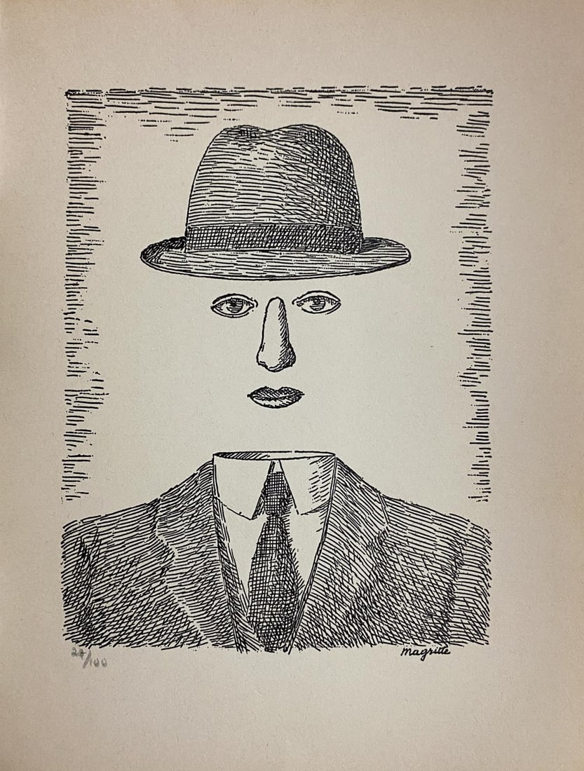 Rene Magritte (After) - Homme au chapeau: Artist: Rene Magritte (After) Title: Homme au chapeau Year: 1948 Dimensions: 5 1/8in. by 6 5/8in. Edition: From the limited edition of 100 Medium: Original lithograph on paper Condition: Excellent