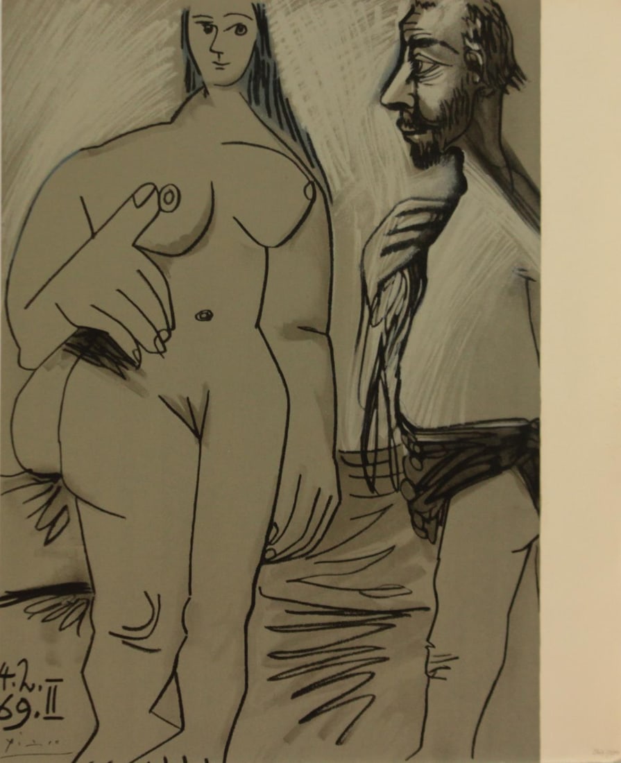 Pablo Picasso - 4 2 69 II: Artist: Pablo Picasso Title: 4 2 69 II Year: 1969 Dimensions: 16in. by 20in. Edition: From the Rare Limited Edition of 300 Publisher: Le Vent d Arles Suite: Au Baiser D Avignon Medium: Lithograph