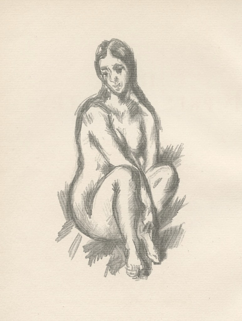 Paul Cezanne - Seated Female Bather: Artist: Paul Cezanne (After) Title: Seated Female Bather Year: 1914 Dimensions: 8 3/4in. by 6 1/4in. Edition: From the rare limited edition Publisher: Bruno Cassirer Verlag Suite: Die Impressionisten