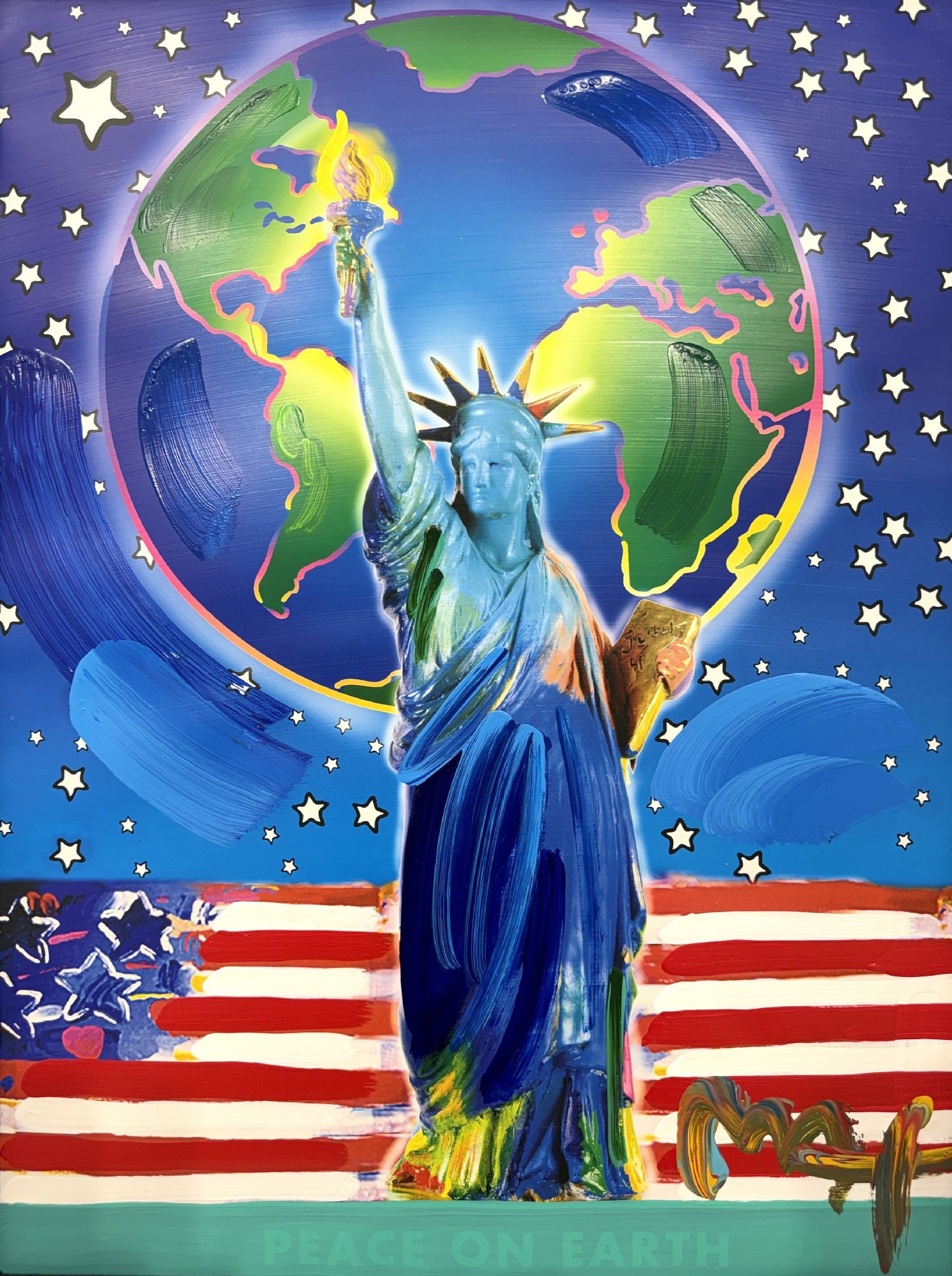 Peter Max - Peace On Earth: Artist: Peter Max Title: Peace On Earth Year: 2004 Dimensions: 24 x 18 in. Edition: Original work of art Medium: Mixed media with acrylic and lithography on paper Condition: Excellent Signature Detail