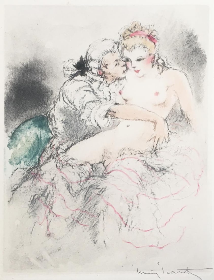 Louis Icart - Sweet Nothings: Artist: Louis Icart Title: Sweet Nothings Year: 1947 Dimensions: 11in. by 8.5in. Edition: From the rare limited edition of 500 Publisher: Georges Guillot Editeur: Paris Suite: Felecia ou Mes