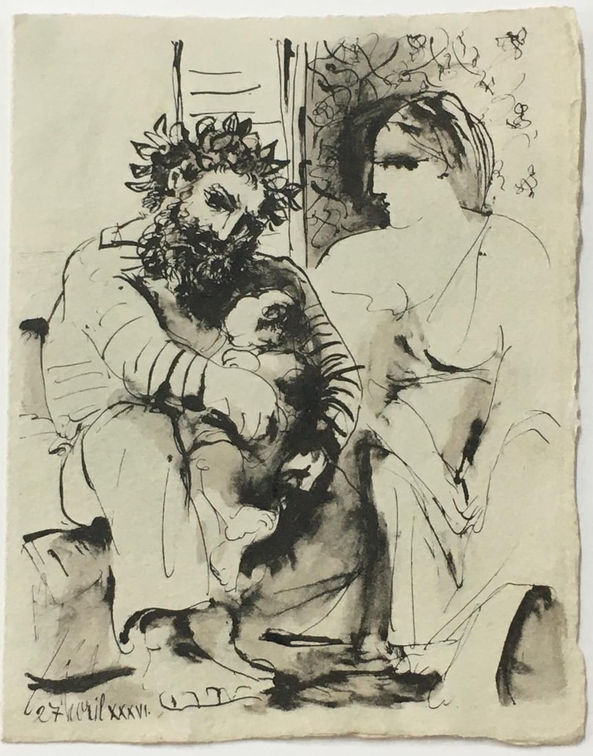 Pablo Picasso (After) - Scene de Famille Greeting Card: Artist: Pablo Picasso (After) Title: Scene de Famille Greeting Card Year: 1967 Dimensions: 5 1/2in. by 7 1/2in. Edition: From the rare limited edition of 500 Publisher: Au Vent D'Arles Suite: La