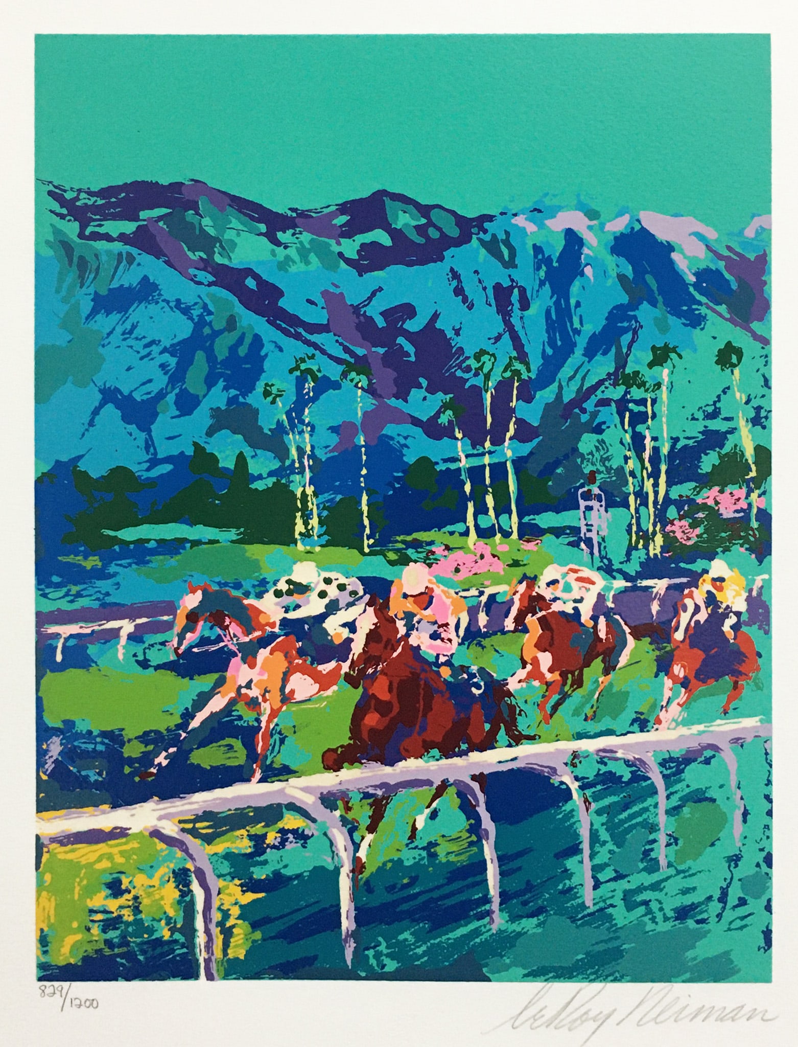 LeRoy Neiman - Santa Anita: Artist: LeRoy Neiman Title: Santa Anita Year: 1979 Dimensions: 13 1/2 x 11 1/2 in. Edition: Numbered from the Rare Limited Edition of 1200 Medium: Serigraph in Colors on Paper Condition: Excellent Sig