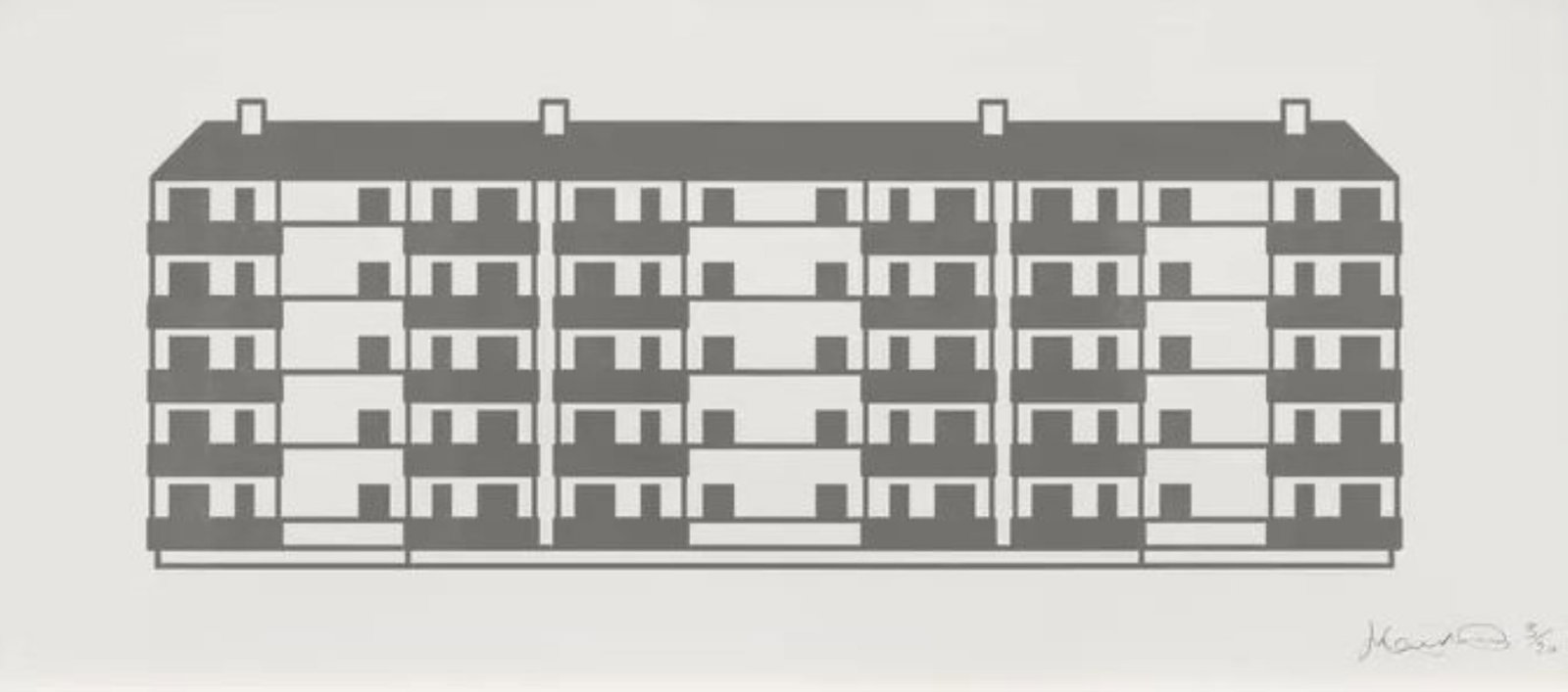 Julian Opie - Apartment 6: Artist: Julian Opie Title: Apartment 6 Year: 2021 Dimensions: 13in. by 26in. Edition: From the rare limited edition of 20 Suite: Apartment Medium: Woodcut on paper Condition: Excellent Signature Detai