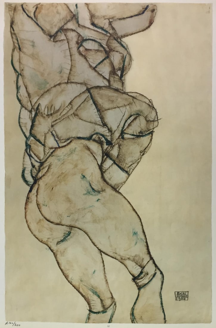 Egon Schiele (After) - Side View of Half Length Nude: Artist: Egon Schiele (After) Title: Side View of Half Length Nude Year: 1969 Dimensions: 19 3/4in. by 14 1/4in. Edition: From the Rare Limited Edition of 300 Publisher: Harry N. Abrams Inc. Suite: Wat