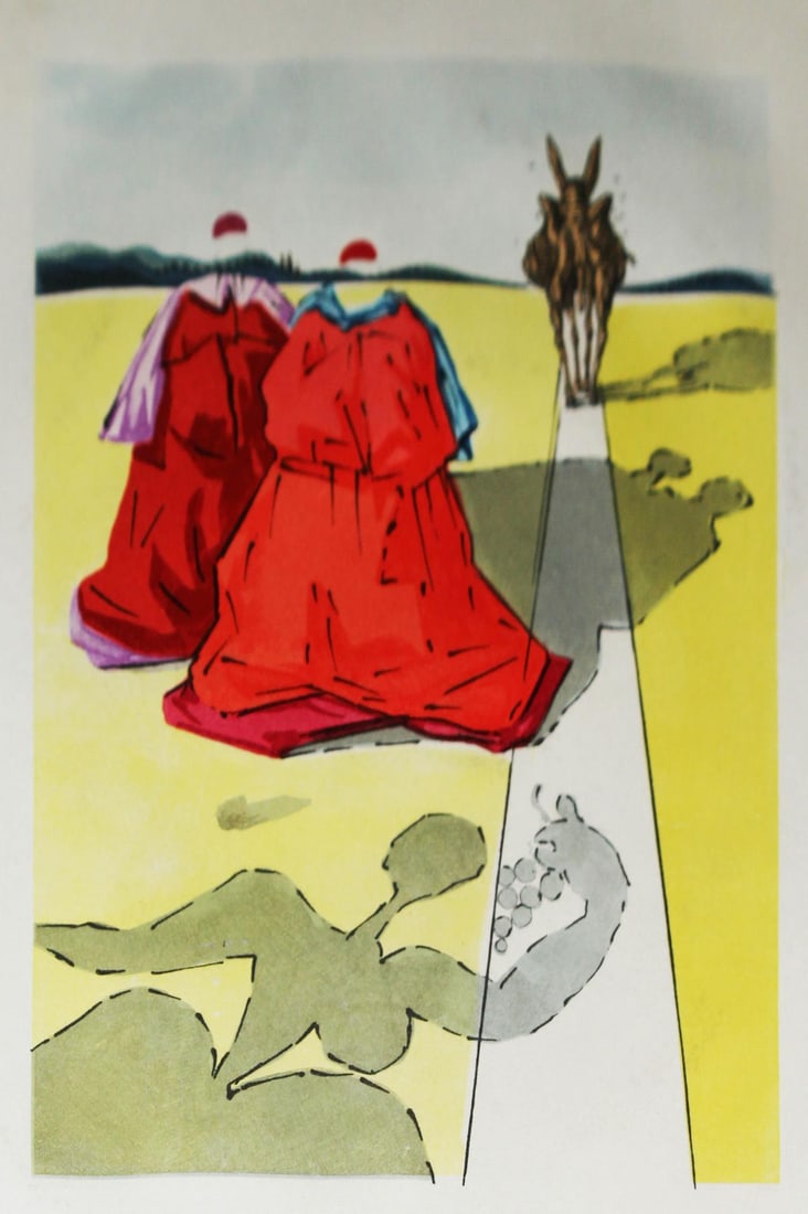 Salvador Dali - Le Tricorne 8: Artist: Salvador Dali Title: Le Tricorne 8 Year: 1959 Dimensions: 10in. by 12.5in. Edition: From the limited edition of 260 Suite: Le Tricorne Medium: Color engraving on Arches paper Condition: Excell