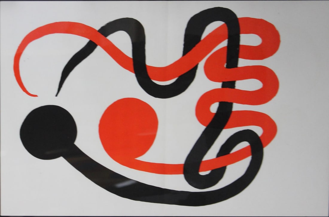 Alexander Calder - 1973: Artist: Alexander Calder Title: Derriere Le Miroir #201 Year: 1973 Dimensions: 12.75in. by 21in. Edition: From the rare limited edition Suite: Derriere Le Miroir Medium: Color lithograph on paper
