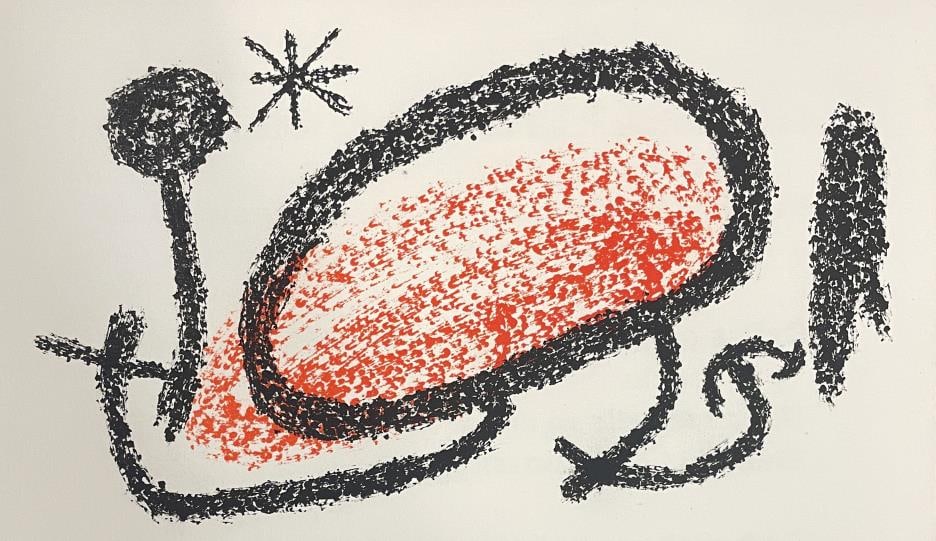 Joan Miro - Plate 1: Artist: Joan Miro Title: Plate 1 Year: 1967 Dimensions: 7 1/2in. by 10in. Edition: Numbered from the rare limited edition of 175 Publisher: Mourlot Paris Suite: Bouquet de reves pour Neila Medium: Ori