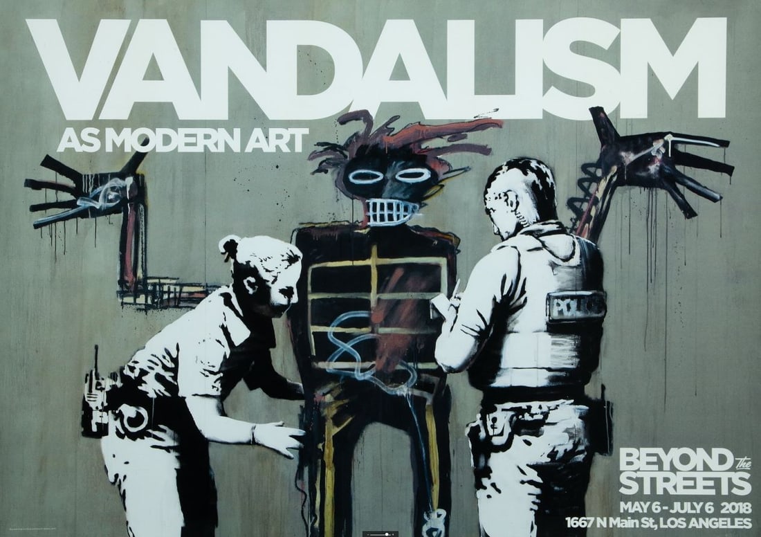 BANKSY - Vandalism As Modern Art Exhibition Poster: Artist: BANKSY Title: Vandalism As Modern Art Exhibition Poster Year: 1971 Dimensions: 23 x 33 in. Edition: From the rare limited edition Publisher: Beyond The Streets, Los Angeles Medium: Offset