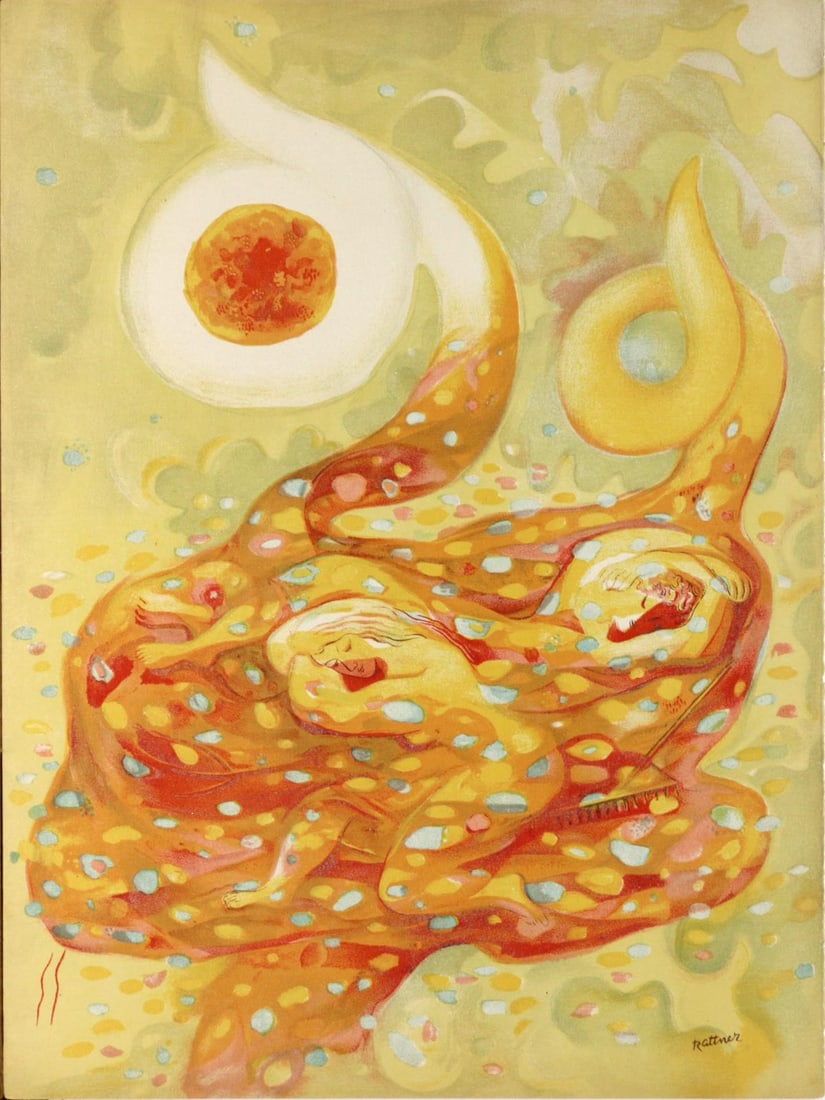Abraham Rattner - Autumn: Artist: Abraham Rattner Title: Autumn Year: 1938 Dimensions: 14in. by 10 1/2in. Weight: 0 Edition: From the rare limited edition Suite: Verve Vol. 1 No. 3 Medium: Original lithograph in colors on