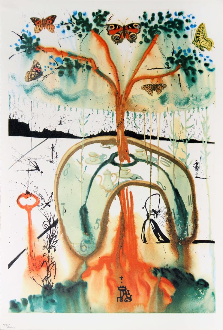 Salvador Dali - A Mad Tea Party: Artist: Salvador Dali Title: A Mad Tea Party Year: 1969 Dimensions: 15.6in. by 10.5in. Edition: From the limited edition of 2500 Publisher: Maecenas Press-Rando