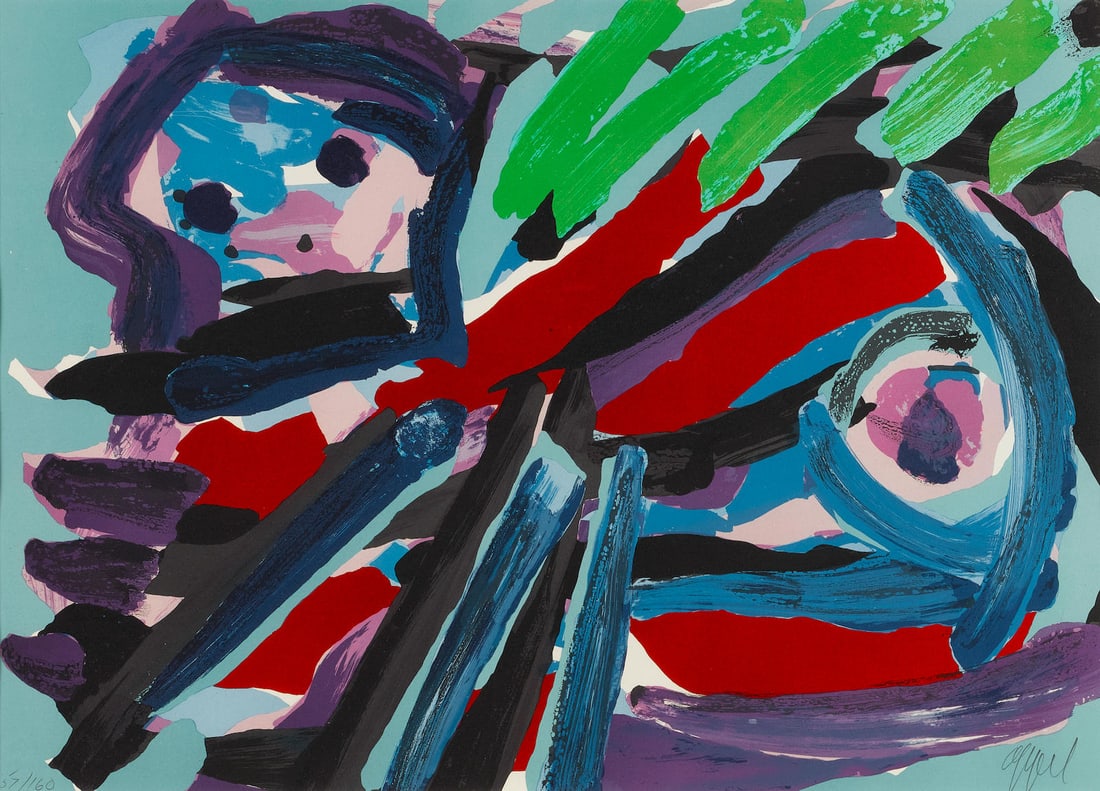 Karel Appel - Walking with My Bird: Artist: Karel Appel Title: Walking with My Bird Year: 1979 Dimensions: 21 1/2in. by 29 1/2in. Edition: 57 from the rare limited edition of 160 Medium: Original lithograph on paper Condition: