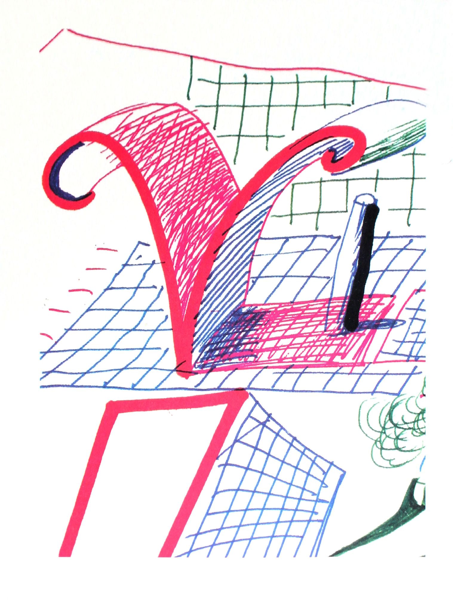 David Hockney - Letter V (from Hockney's Alphabet): Artist: David Hockney Title: Letter V (from Hockney's Alphabet) Year: 1991 Dimensions: 12 5/8 x 9 5/8 in. Edition: From the limited edition of 300 Publisher: Faber and Faber Limited, London Suite: