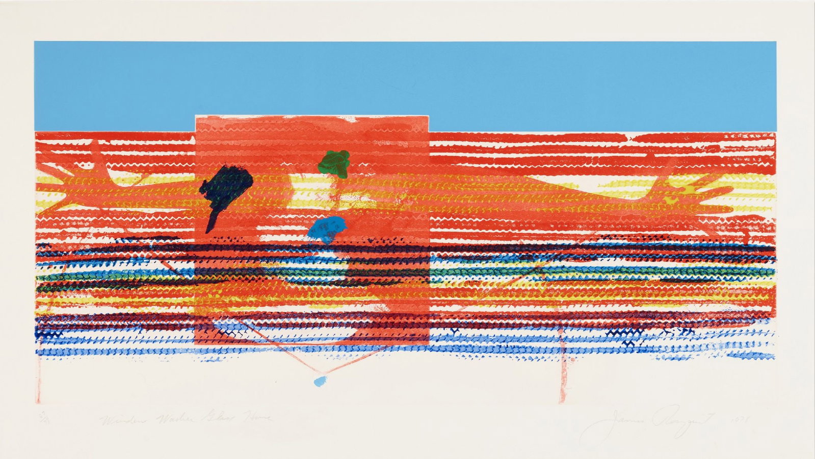 James Rosenquist - Window Washer Glass House: Artist: James Rosenquist Title: Window Washer Glass House Year: 1978 Dimensions: 36in. by 17.5in. Edition: From the rare limited edition of 78 Medium: Color intaglio and relief print with hand