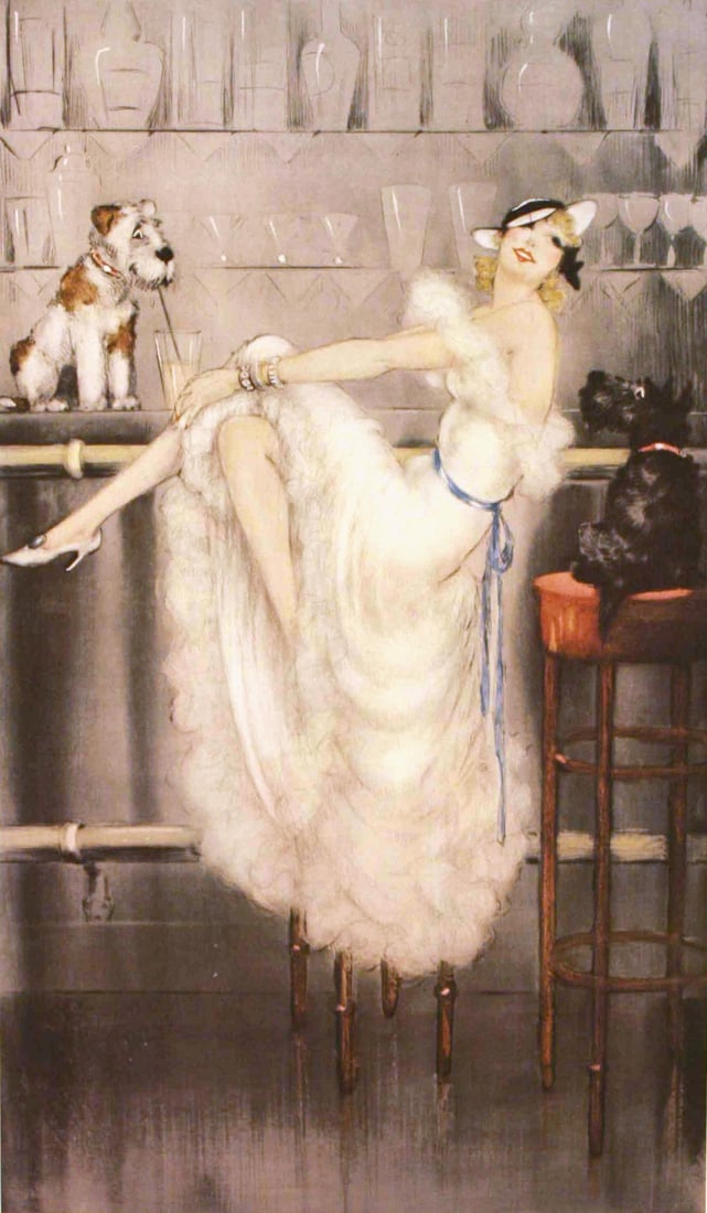 Louis Icart - Gay Trio: Artist: Louis Icart Title: Gay Trio Year: 1936 Dimensions: 18 1/2 x 11 in. Edition: From the rare limited edition Medium: Original drypoint etching with hand colored water colors Condition: Excellent