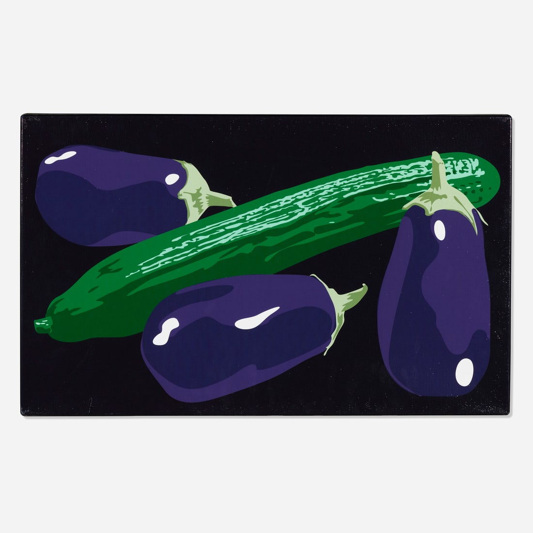 Julian Opie - Still Life with Aubergines and Cucumber: Artist: Julian Opie Title: Still Life with Aubergines and Cucumber Year: 2001 Dimensions: 15 3/4 x 25 3/5 in. Edition: From the rare limited edition Medium: Original laminated lambda print on canvas