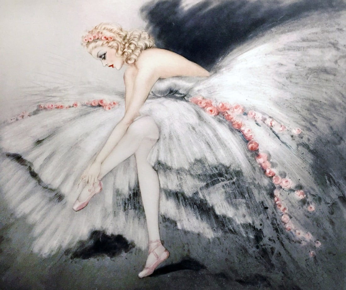 Louis Icart - Fair Dancer: Artist: Louis Icart Title: Fair Dancer Year: 1939 Dimensions: 18 3/4 x 22 1/4 in. Edition: From the rare limited edition Medium: Original drypoint etching with hand watercoloring on paper Condition: