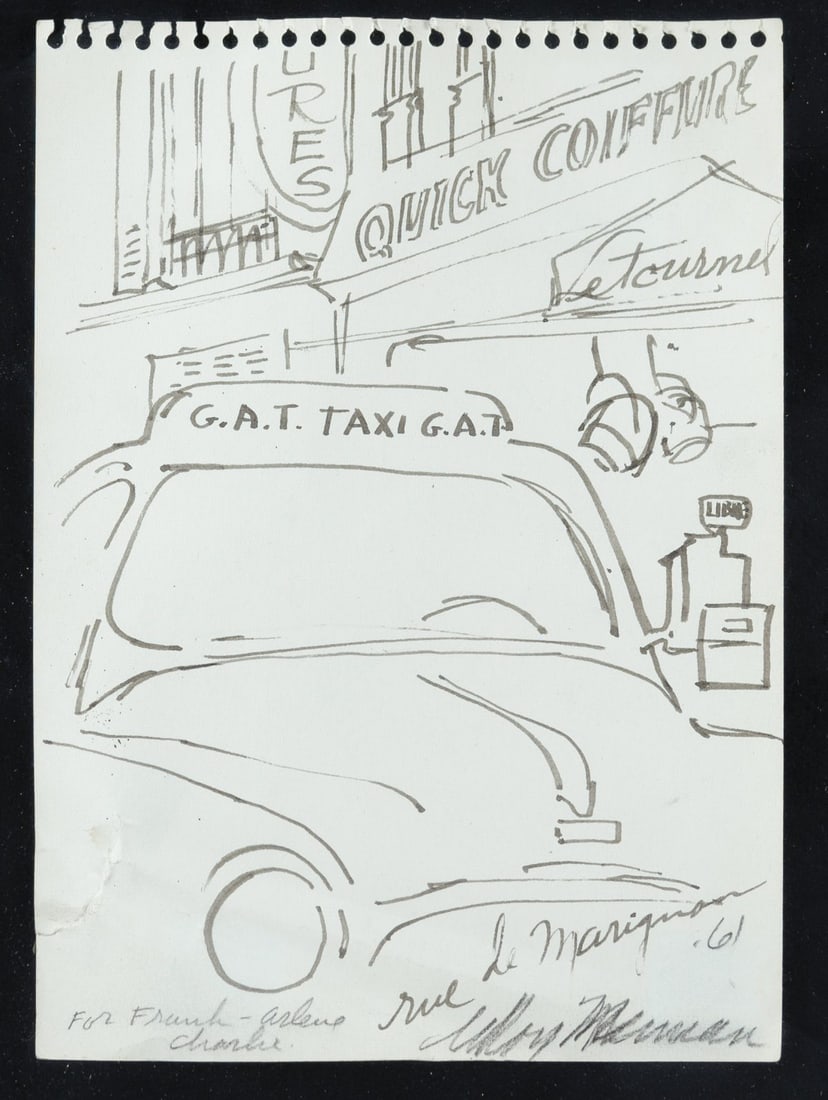 Leroy Neiman - Rue de Marignan: Artist: Leroy Neiman Title: Rue de Marignan Year: 1961 Dimensions: 7 x 5 in. Medium: Original drawing, in ink, on paper Condition: Excellent Signature Details: Hand signed by artist Comes with Letter