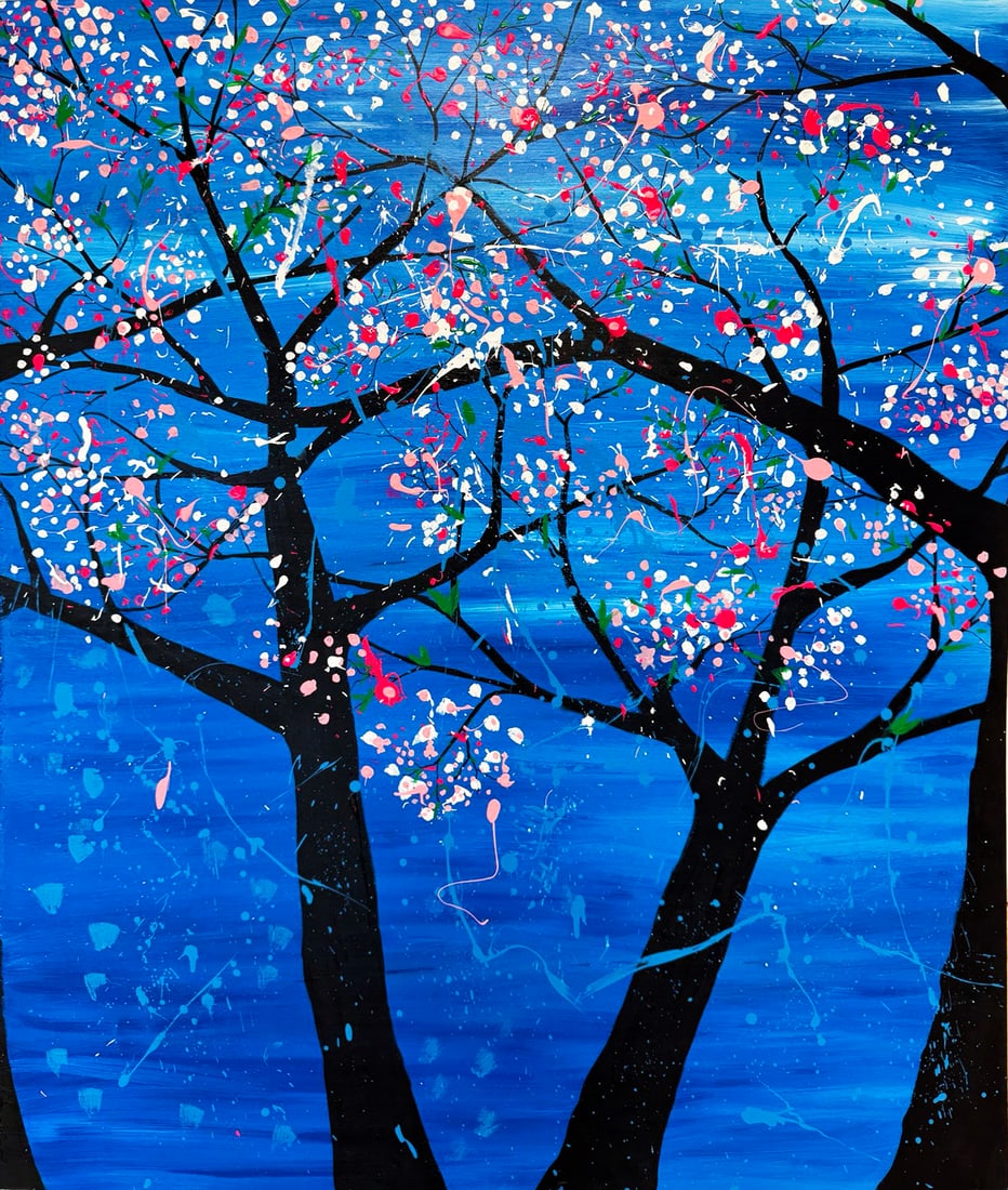 Matthew Steinberg - Cherry Tree: Artist: Matthew Steinberg Title: Cherry Tree Year: 2022 Dimensions: 48 x 40 in. Edition: Hand painted One-of-a-kind work of art Medium: Hand painted Acrylic on wood panel with Gloss finish Condition: