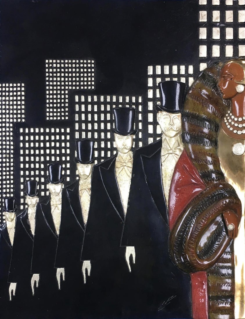 Erte - Top Hats: Artist: Erte Title: Top Hats Year: 1991 Dimensions: 20 5/8in. by 17 1/4in. Edition: From the Rare Limited Edition of 375 Publisher: Chalk and Vermillion and Sevenarts Medium: Original Cold Painted