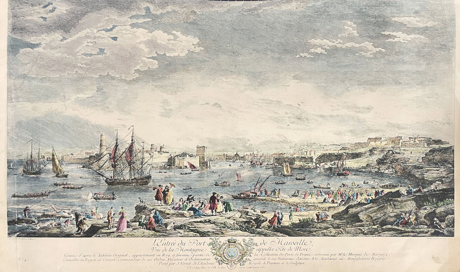 Claude Joseph Vernet - L'Entree de la Ports de Marseille: Artist: Claude Joseph Vernet Title: L'Entree de la Ports de Marseille Year: 1760 Dimensions: 30 1/2 x 20 in. Edition: From the rare limited edition Publisher: Cochin and Le Bas Suite: French Ports