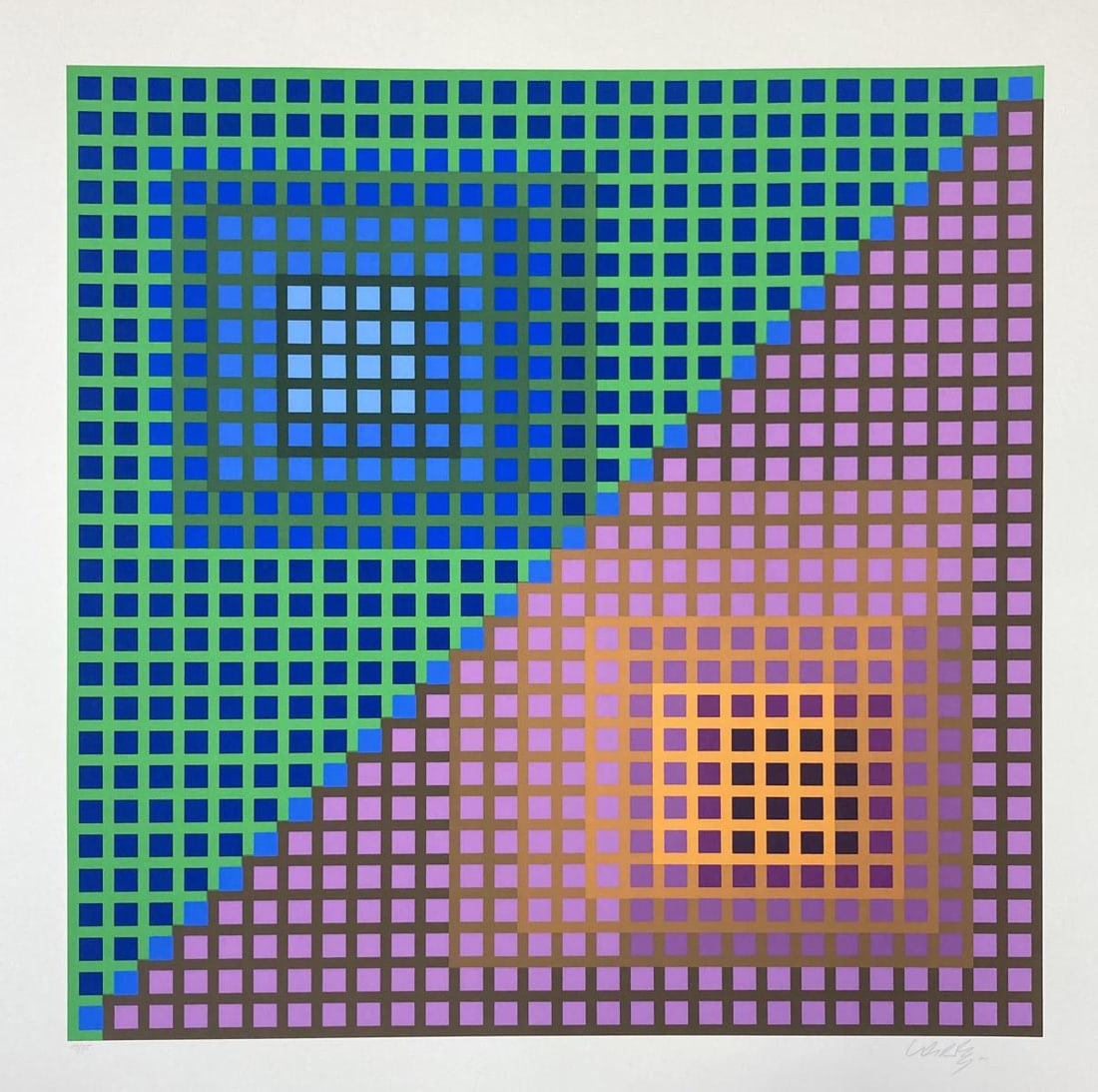 Victor Vasarely - Lum: Artist: Victor Vasarely Title: Lum Year: 1982 Dimensions: 29.5in. by 35.5in. Edition: From the rare limited edition of 75 Publisher: Atelier Duval Suite: Vancouver Medium: Original serigraph