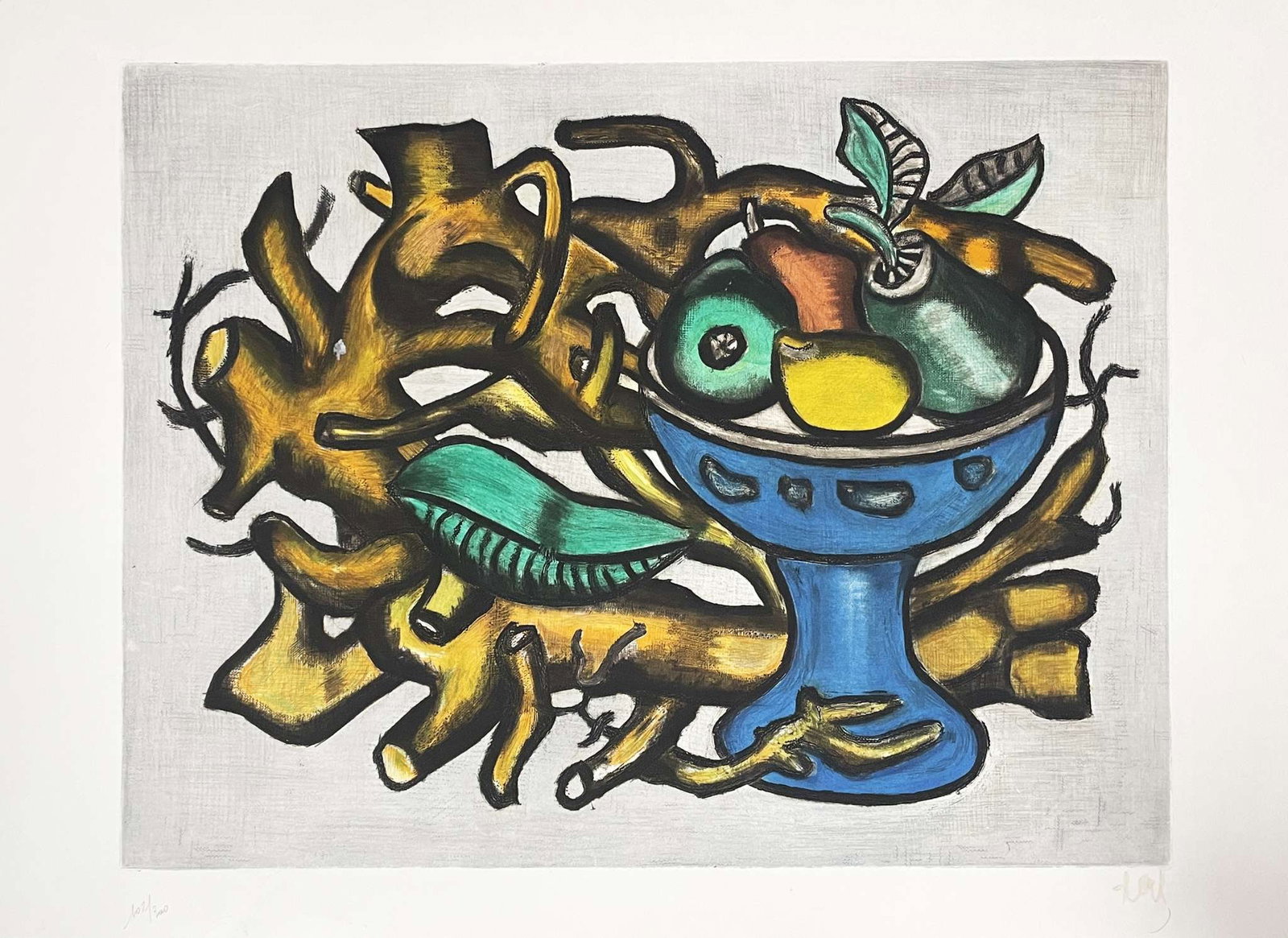 Fernand Leger - Nature morte a la coupe de fruit: Artist: Fernand Leger Title: Nature morte a la coupe de fruit Year: 1900 Dimensions: 30 x 22 in. Edition: From the rare limited edition Medium: Original Lithograph in colors on paper Condition:
