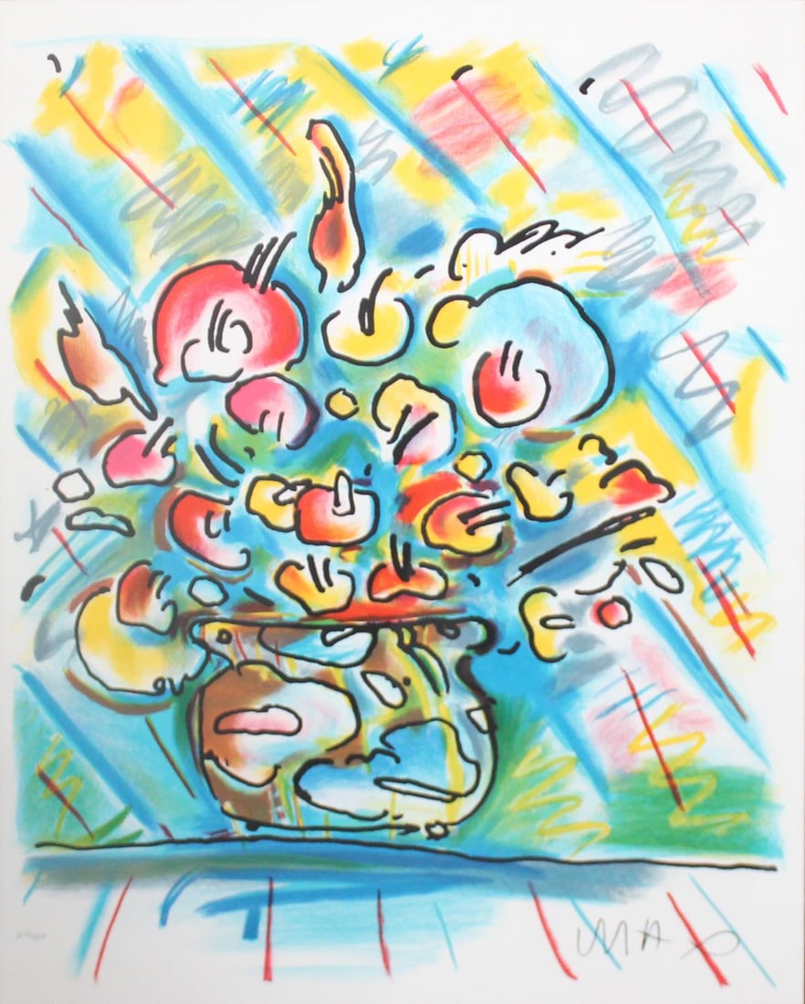 Peter Max - Untitled Flowers: Artist: Peter Max Title: Untitled Flowers Year: 1978/79 Dimensions: 28in. by 22in. Edition: From the limited edition of 350 Medium: Color lithograph on paper Condition: Excellent Signature Details: