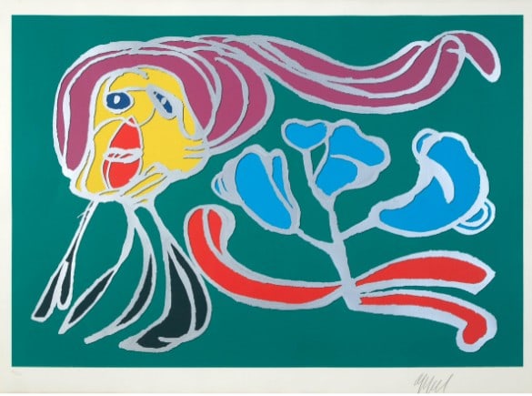 Karel Appel - FLOATING FLOWER PASSION (GREEN): Artist: Karel Appel Title: FLOATING FLOWER PASSION (GREEN) Year: 1975 Dimensions: 25 1/2 x 37 in. Edition: From the limited edition of 100 Publisher: published by London Arts, Detroit and London