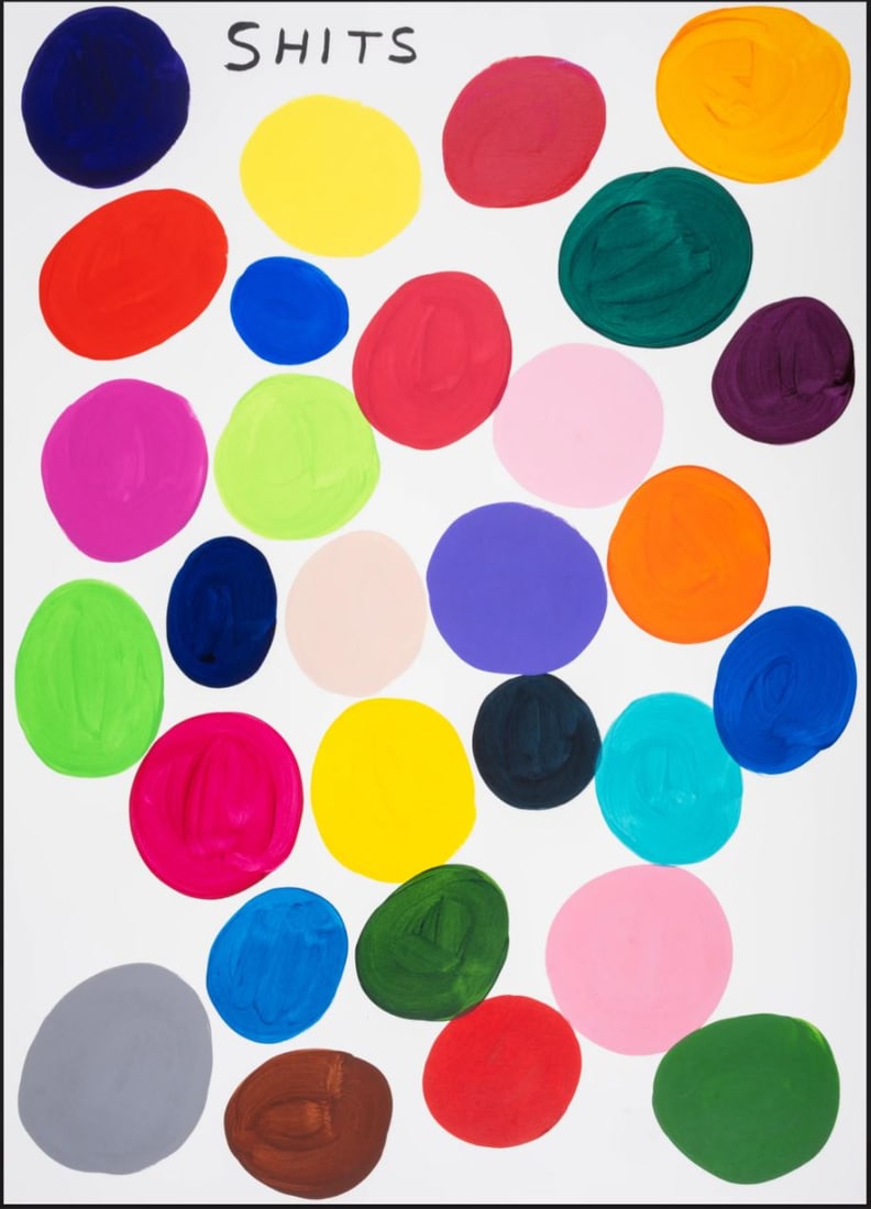 David Shrigley - Shits: Artist: David Shrigley Title: Shits Year: 2019 Dimensions: 29 3/4 x 22 in. Edition: Numbered from the edition of 125 Publisher: Counter Editions, London Medium: Acrylic on Fabriano Artistico wove
