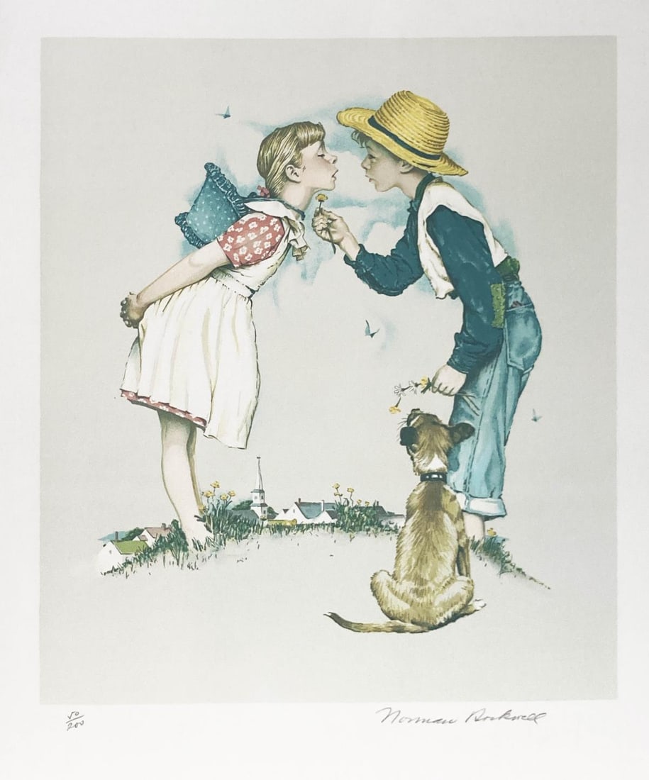 Norman Rockwell - Girl Waiting for a Kiss: Artist: Norman Rockwell Title: Girl Waiting for a Kiss Year: 1976 Dimensions: 20.5in. by 24in. Edition: From the Rare Limited Edition of 200 Publisher: Circle A