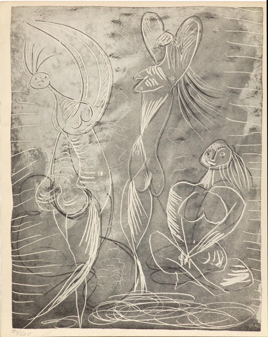 Pablo Picasso - Seated Woman and Two Dancers: Artist: Pablo Picasso Title: Seated Woman and Two Dancers Year: 1943 Dimensions: 11in. by 9in. Edition: 258 from the rare limited edition of 525 Publisher: Robert - J. Godet Suite: La Chevre-Feuille