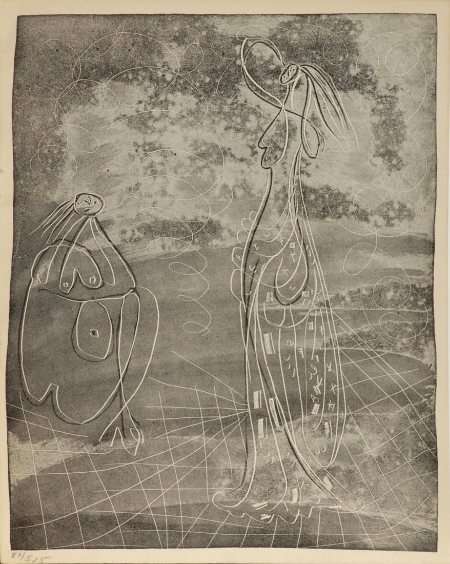 Pablo Picasso - Two Bathers: Artist: Pablo Picasso Title: Two Bathers Year: 1943 Dimensions: 11in. by 9in. Edition: 258 from the rare limited edition of 525 Publisher: Robert - J. Godet Suite: La Chevre-Feuille Medium: Original