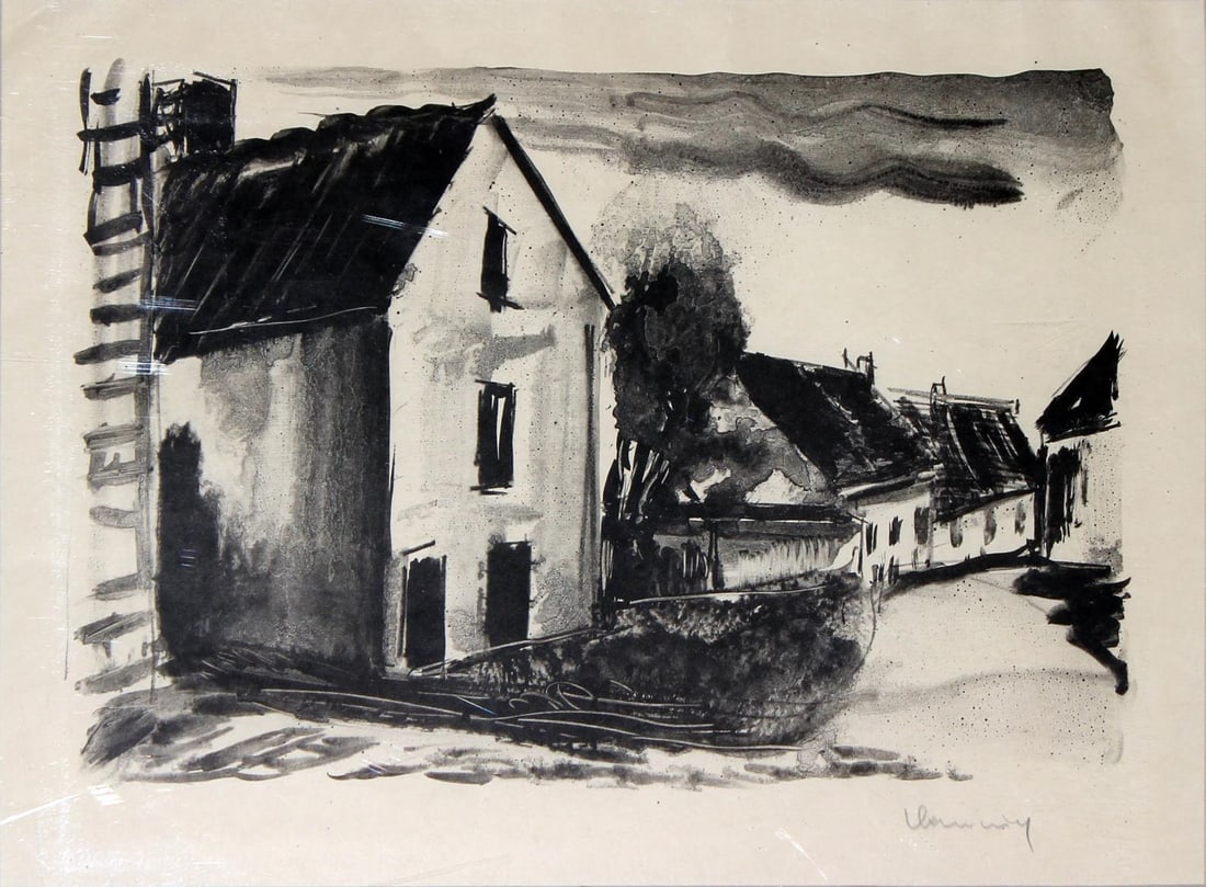 Maurice de Vlaminck - Rustic Houses in Valmondois II: Artist: Maurice de Vlaminck Title: Rustic Houses in Valmondois II Year: 1926 Dimensions: 10.25in. by 14.5in. Edition: From the rare limited edition Medium: Original lithogr