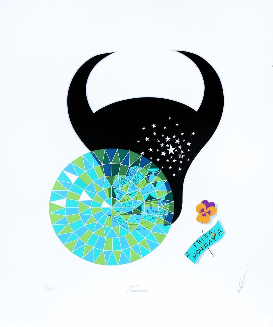 Erte - Taurus: Artist: Erte Title: Taurus Year: 1982 Dimensions: 40in. by 30.75in. Edition: 28 from the limited edition of 350 Publisher: Wellsart Ltd. Suite: The Zodiac Medium: Original serigraph on paper