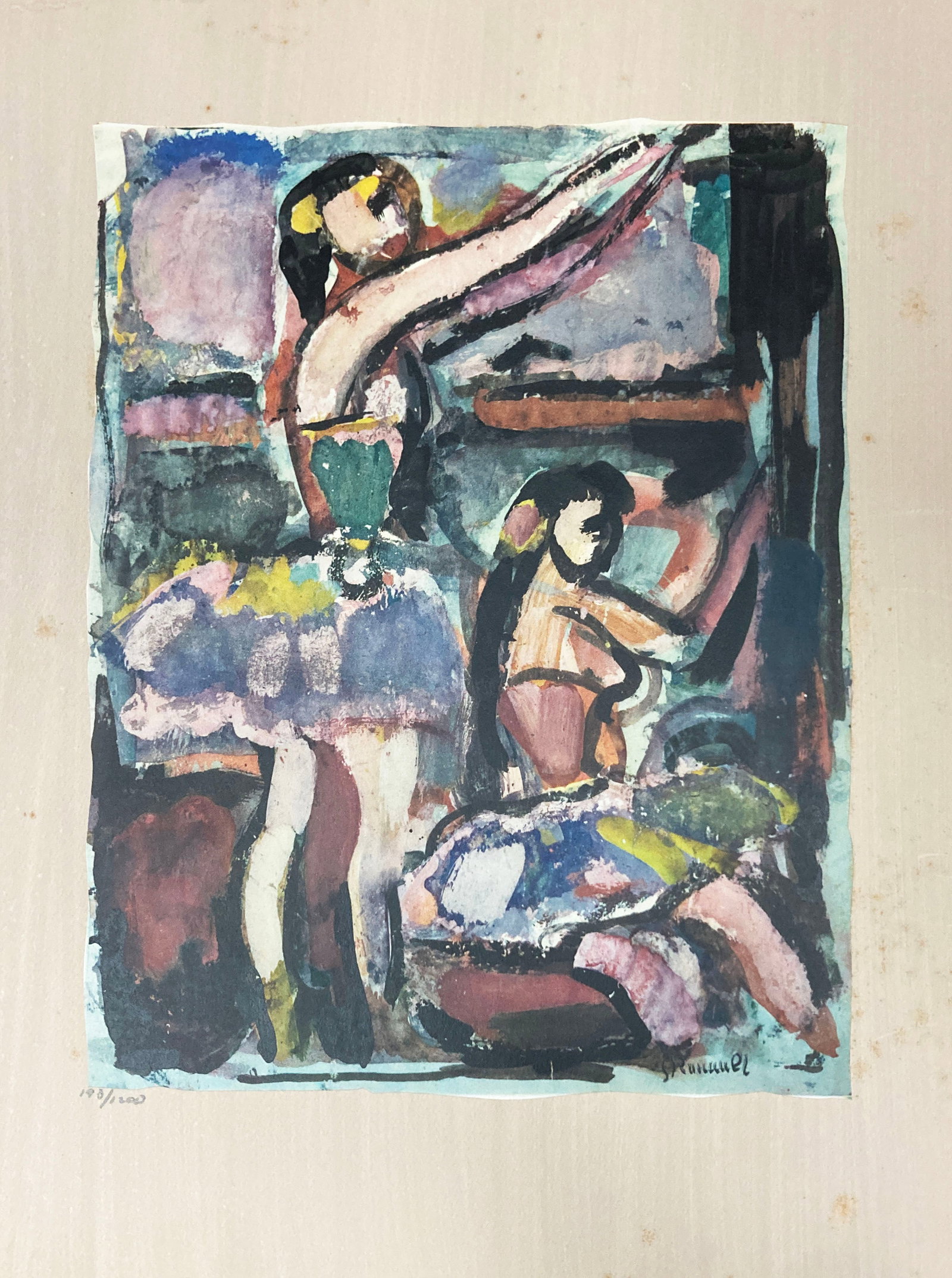 Georges Rouault - Panseusps: Artist: Georges Rouault Title: Panseusps Year: 1943 Dimensions: 17 x 12 1/2 in. Edition: From the rare limited edition of 1200 Publisher: Revue Verve Suite: Divertissement Medium: Lithograph on