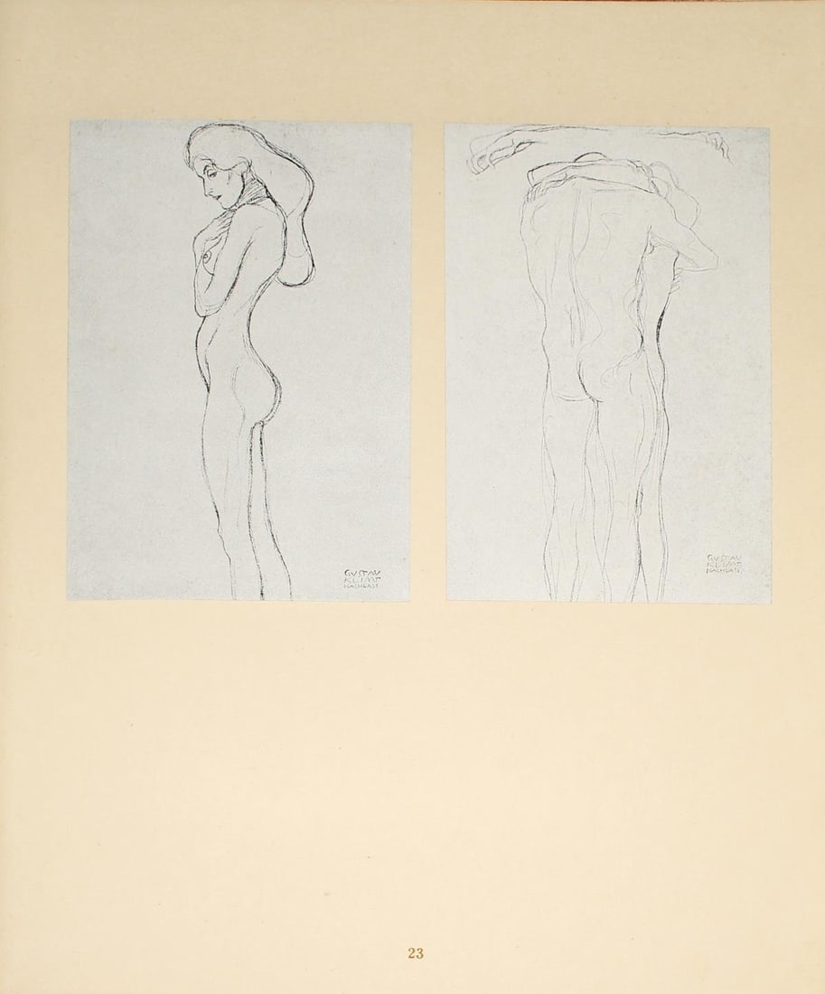Gustav Klimt - Zwei Kreidezeichnungen zum Wandfries in: Artist: Gustav Klimt (After) Title: Zwei Kreidezeichnungen zum Wandfries in der Ausftellung von Max Klingers "Beethoven" Year: 1920 Dimensions:11.5in. by 9.5in. Edition: From the limited edition of