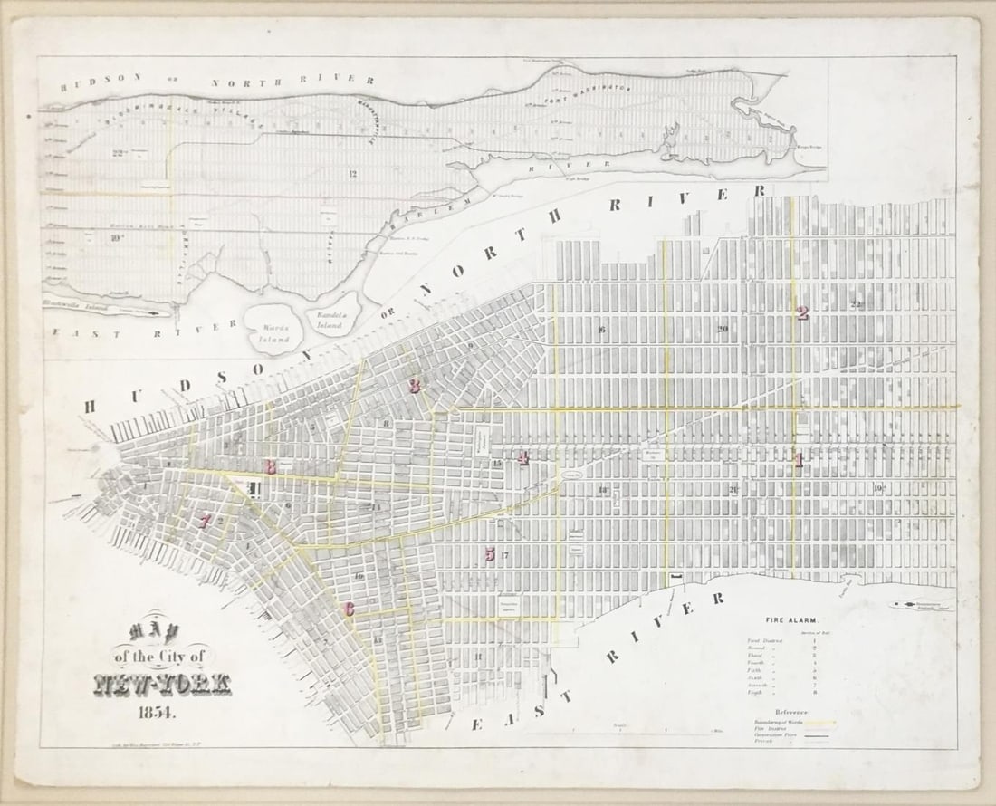 George Hayward - Map of the City of New York 1854: Artist: George Hayward Title: Map of the City of New York 1854 Year: 1854 Dimensions: 26in. by 31in. Edition: From the Rare Limited Edition Medium: Lithograph o
