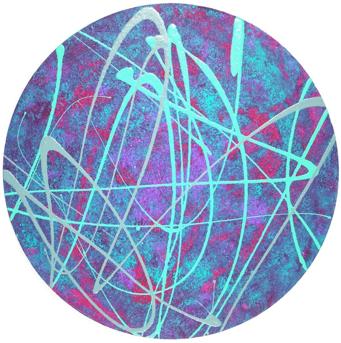 Beth Liez - Cosmic Tondo: Artist: Beth Liez Title: Cosmic Tondo Year: 2020 Dimensions: 16in Diameter. Edition: One of a kind unique painting Medium: Hand painted acrylic on canvas Condition: Excellent Signature Details: Hand